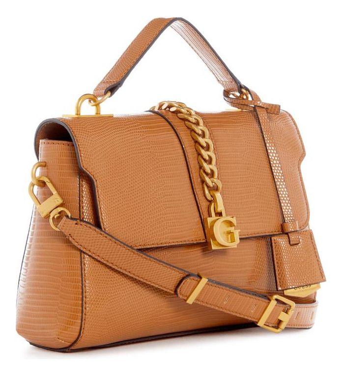 Cartera Guess Mujer Tiberia Top Handle Flap Café.-1