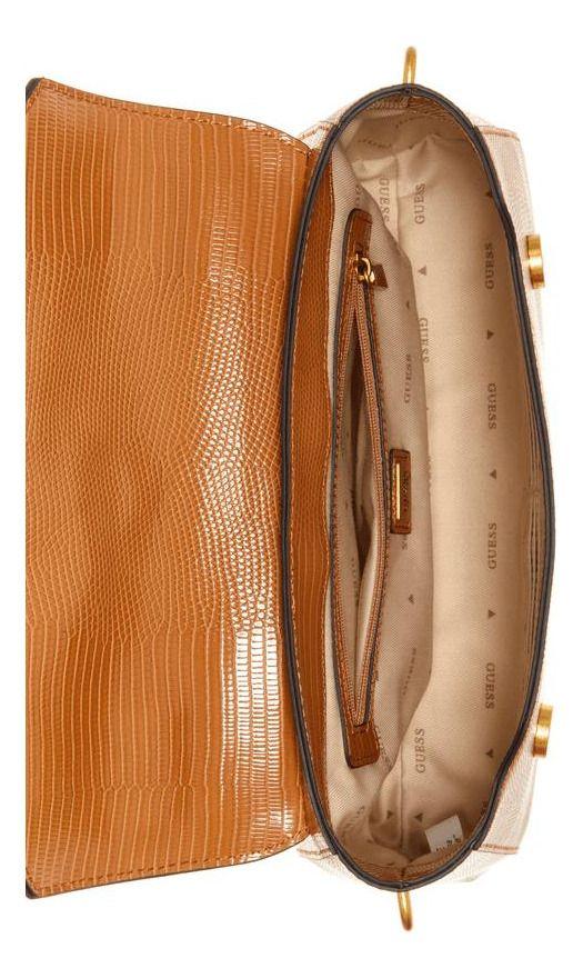 Cartera Guess Mujer Tiberia Top Handle Flap Café.-3