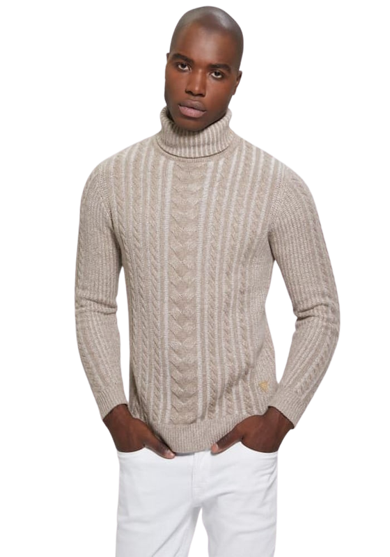 Tejido Guess Hombre Phil Tn Bicolor Cable Swtr Beige-0