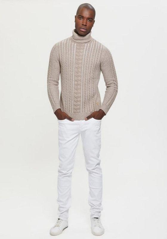 Tejido Guess Hombre Phil Tn Bicolor Cable Swtr Beige-1