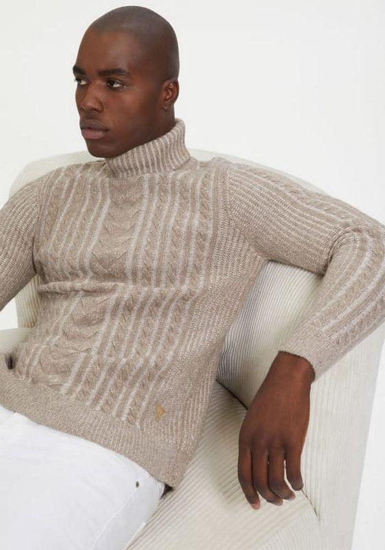 Tejido Guess Hombre Phil Tn Bicolor Cable Swtr Beige-2