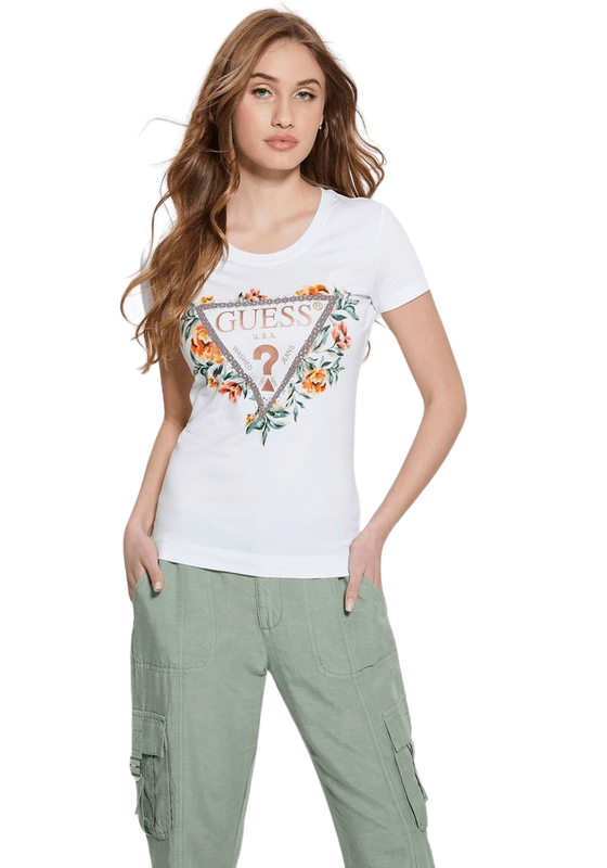 Polera Guess Mujer Ss Cn Triangle Flowers Tee Blanco-0