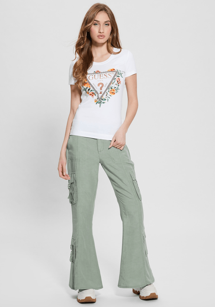 Polera Guess Mujer Ss Cn Triangle Flowers Tee Blanco-1
