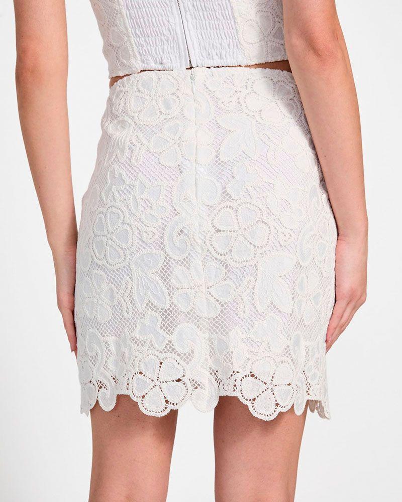 Falda Guess Mujer Delilah Crochet Mini Skirt Blanco-3