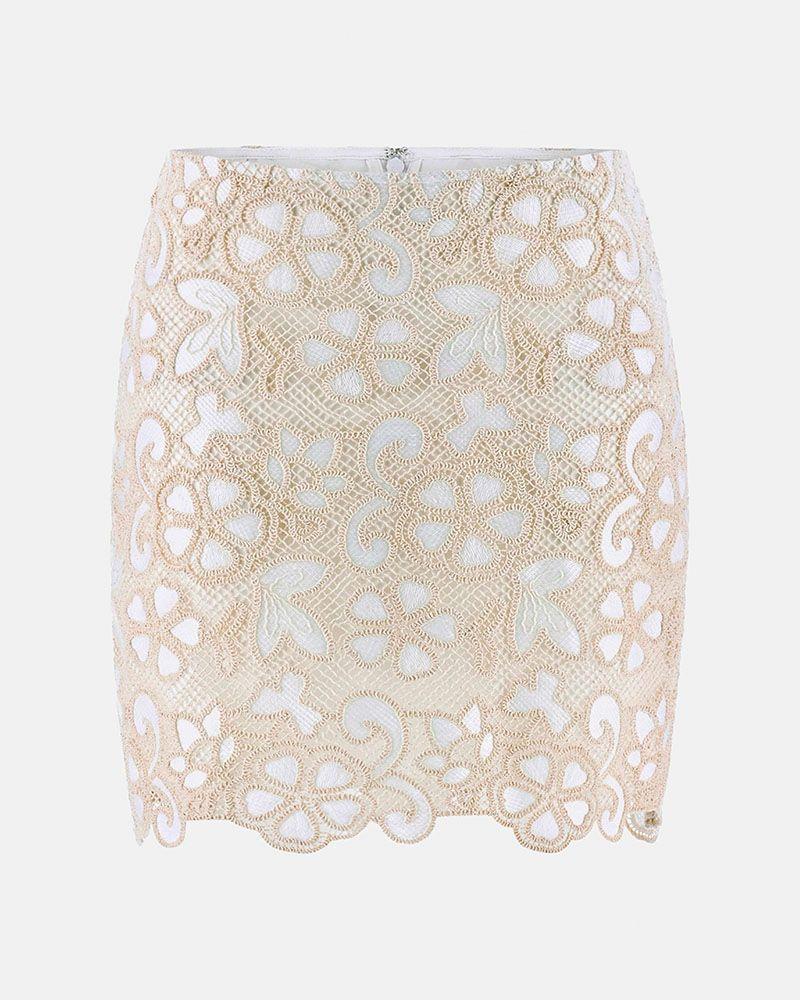 Falda Guess Mujer Delilah Crochet Mini Skirt Blanco-5