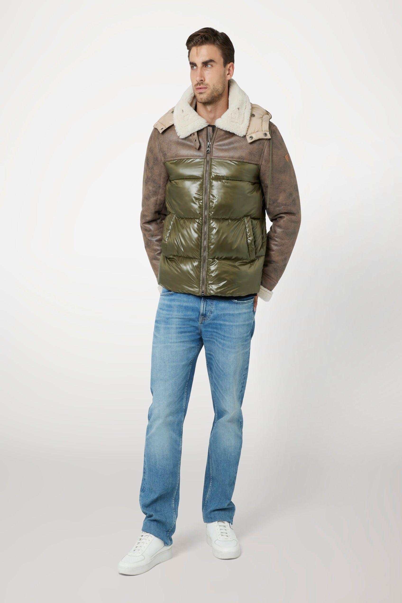 Chaqueta Guess Hombre Hybrid Puffa Jacket Café-1
