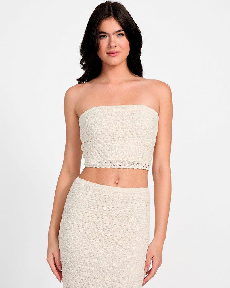 Polera Guess Mujer Strapless Luca Tube Top Blanco-3