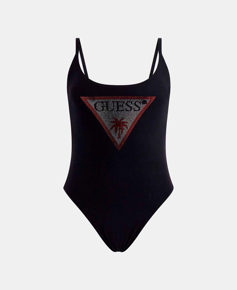 Traje De Baño One Piece Rhinestone Triangle Negro-6