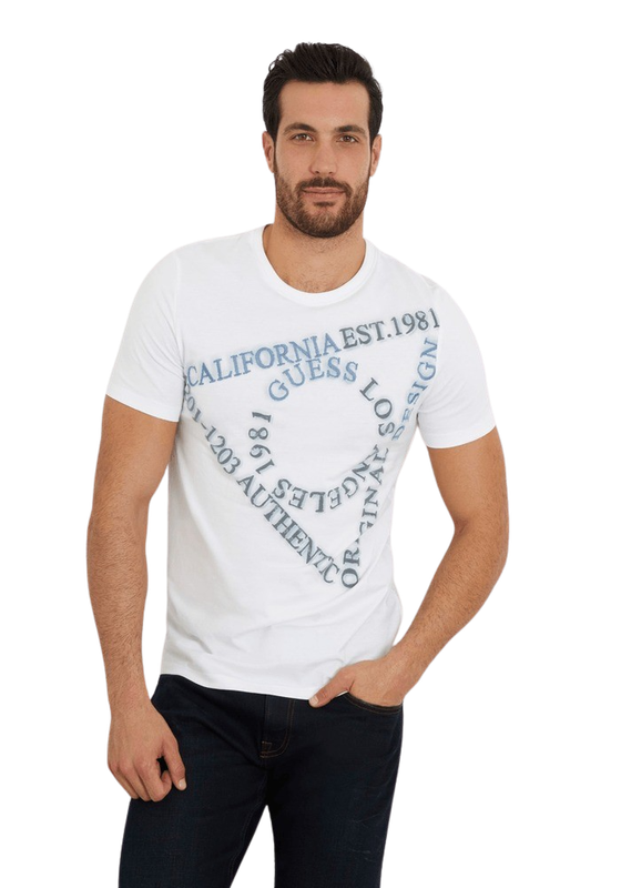 Polera Guess Hombre Ss Cn Wording Triangle Tee Blanco-0