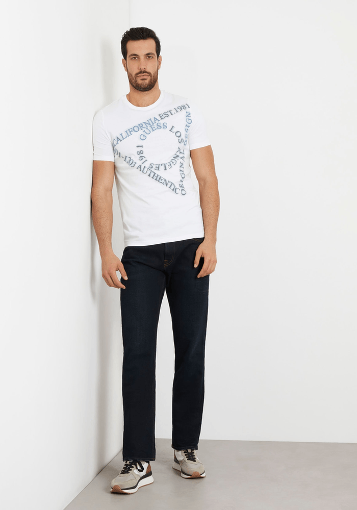 Polera Guess Hombre Ss Cn Wording Triangle Tee Blanco-1