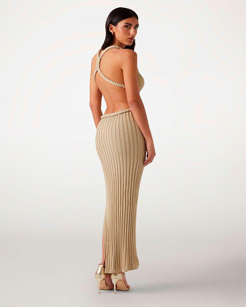 Vestido Guess Mujer Sl Surplice Nk Vanya Rib Dress Beige-1