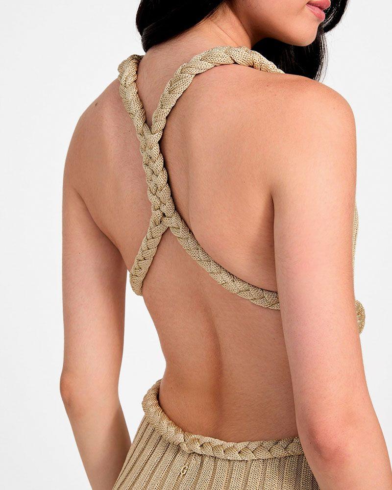 Vestido Guess Mujer Sl Surplice Nk Vanya Rib Dress Beige-2