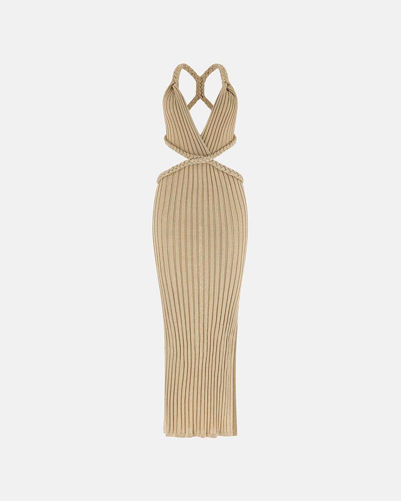 Vestido Guess Mujer Sl Surplice Nk Vanya Rib Dress Beige-6