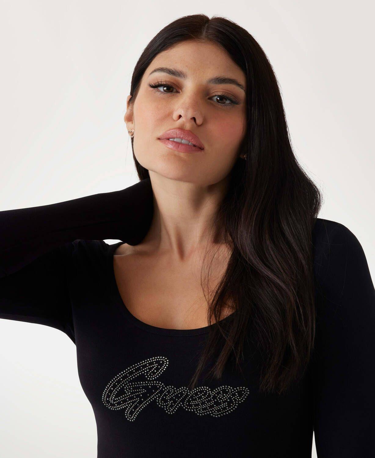Polera Guess Mujer Ls Emmy Body Shiny Logo Negro-3