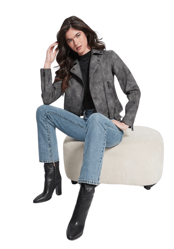 Chaqueta Guess Mujer Patty Biker Gris-0