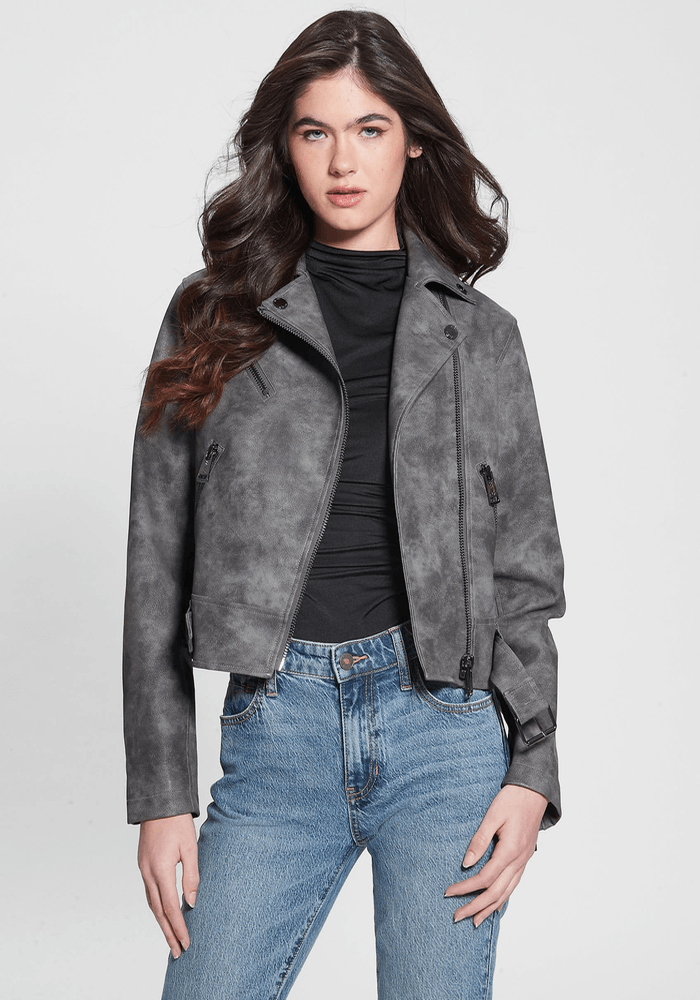 Chaqueta Guess Mujer Patty Biker Gris-1