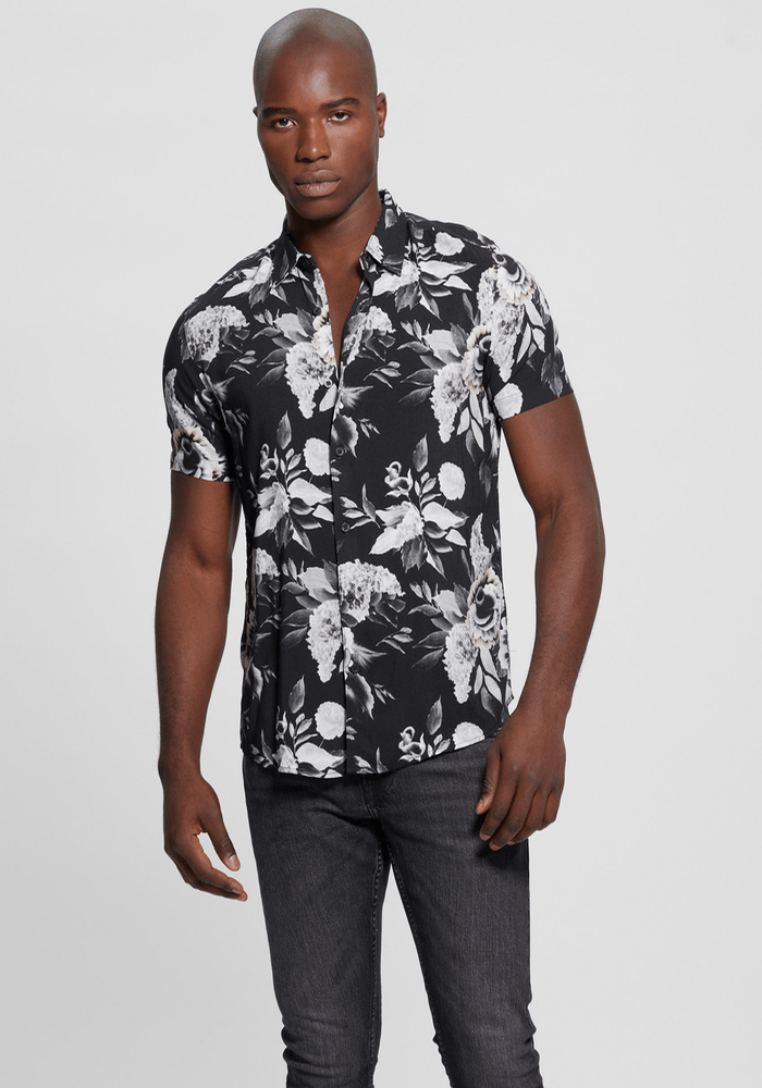 Camisa Guess Hombre Ss Eco Rayon Muted Flrl Shirt Negro-2