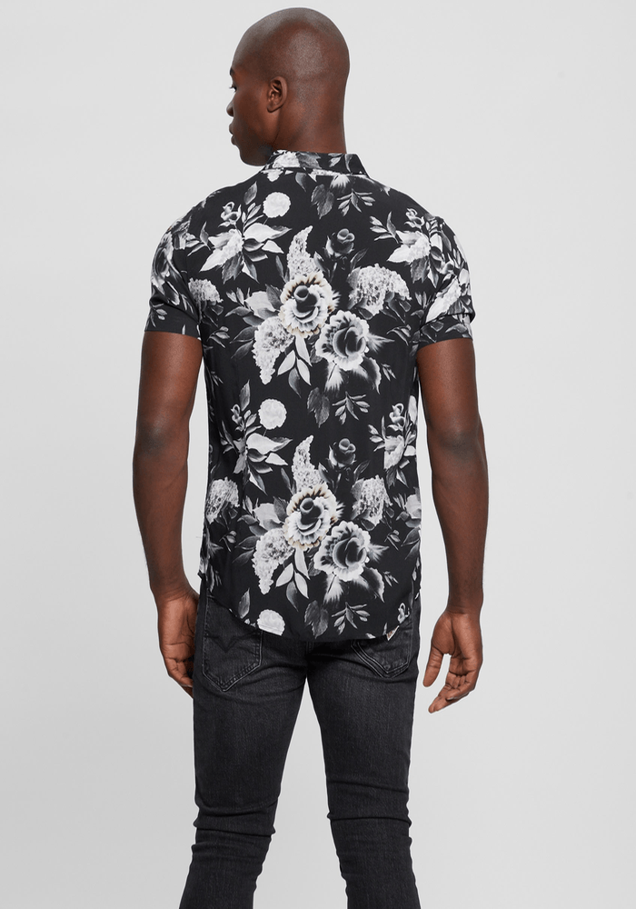 Camisa Guess Hombre Ss Eco Rayon Muted Flrl Shirt Negro-3