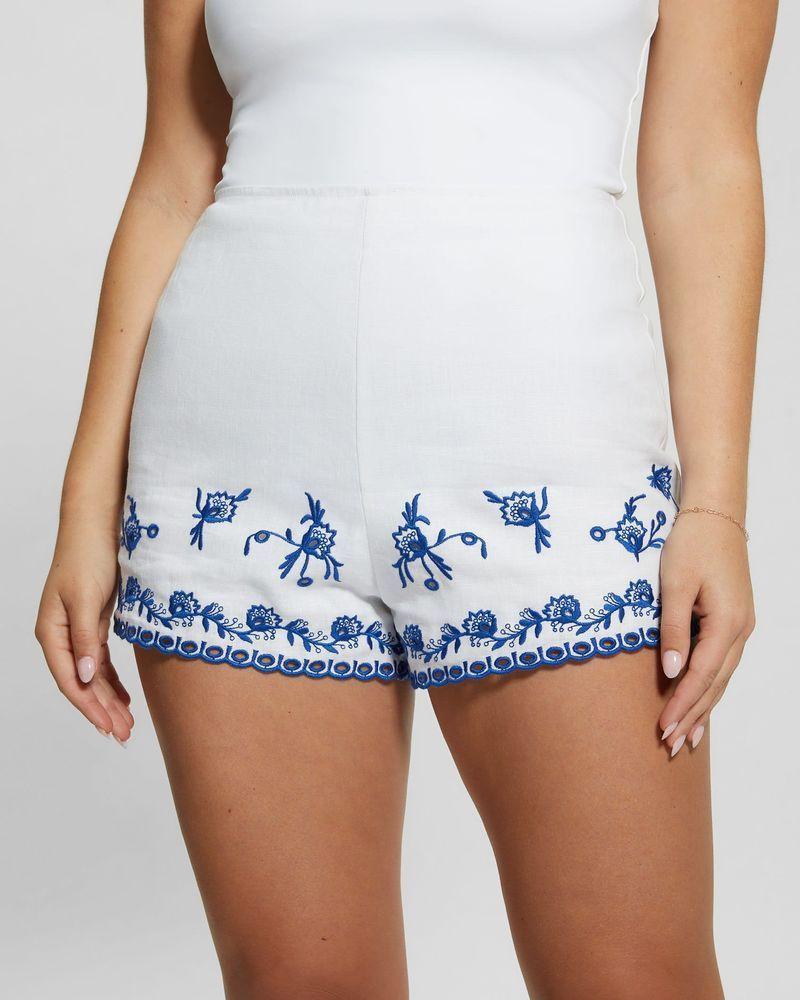 Short Guess Mujer Kaira Linen Embroidered Short Blanco-1