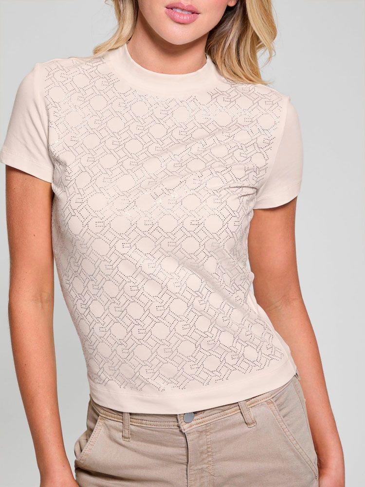 Polera Ss Mock Neck All Over Logo Tee Blanco-3