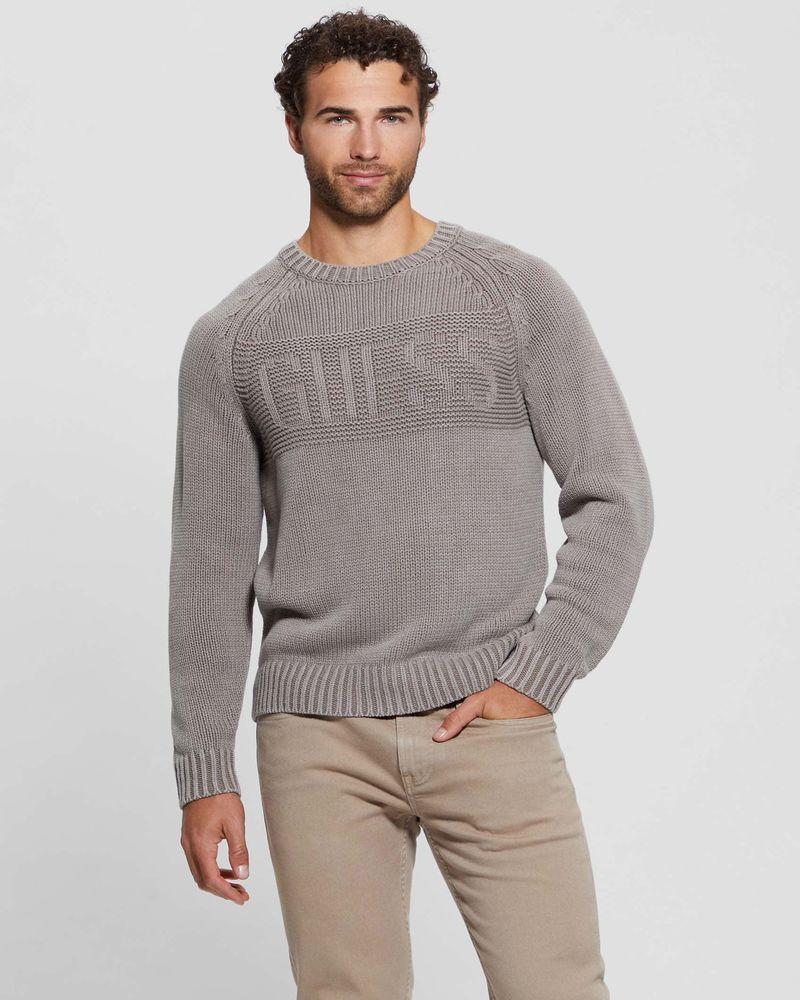 Tejido Guess Hombre Ellery Cn Stitched Logo Swtr Beige-0