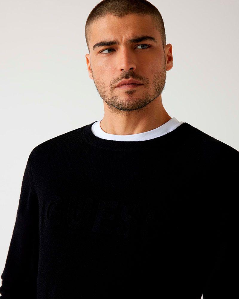 Poleron Guess Hombre Ls Cn 3D Logo Negro-2