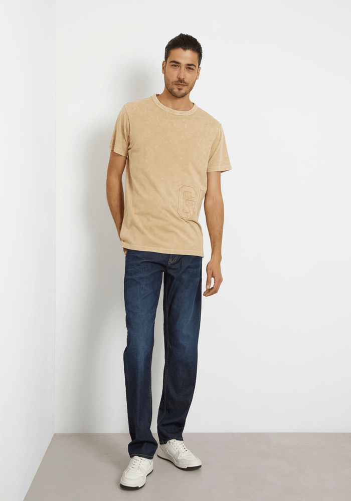 Polera Guess Hombre Ss Cn Treated Guess Logo Tee Beige-1