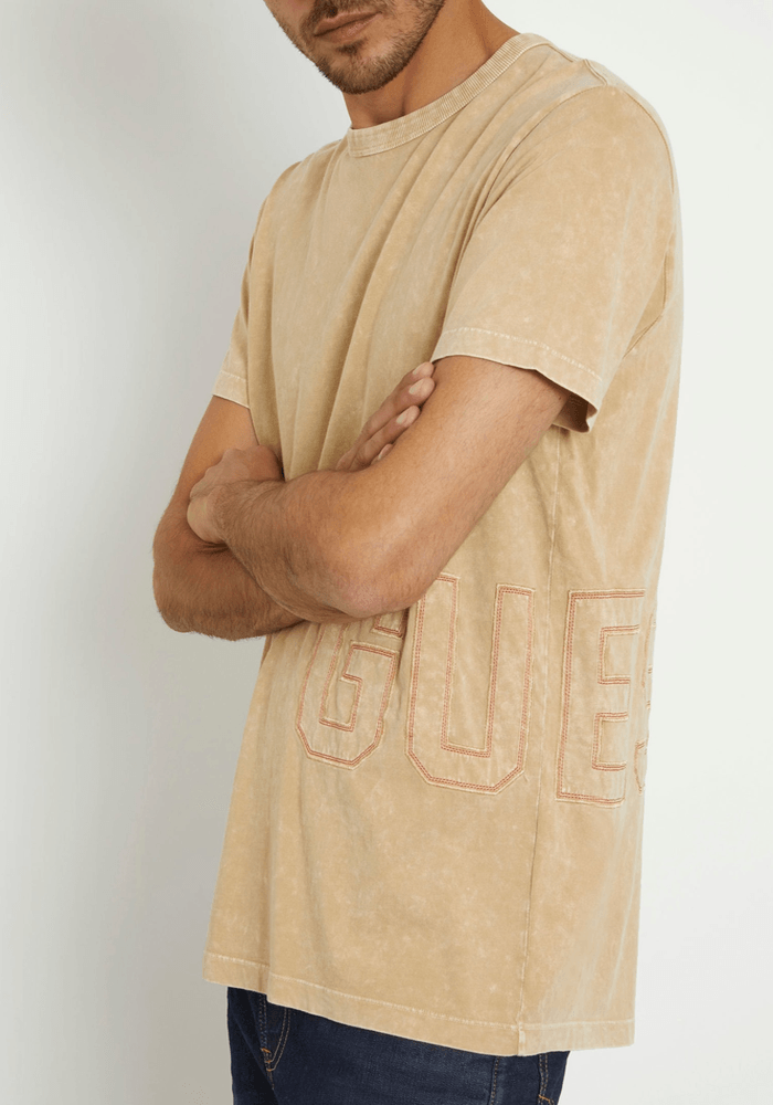 Polera Guess Hombre Ss Cn Treated Guess Logo Tee Beige-3