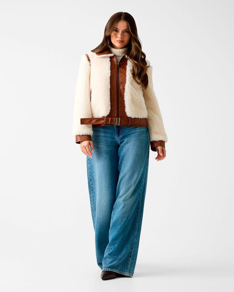 Chaqueta Giordana Faux Fur Pu Mix Blanco Mujer-2