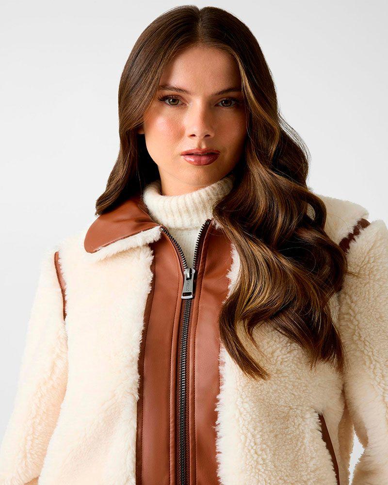 Chaqueta Giordana Faux Fur Pu Mix Blanco Mujer-3