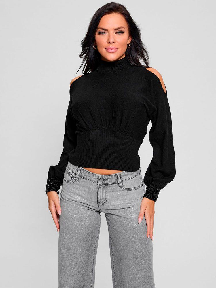 Tejido Guess Mujer Ls Bling Cuff Pima Swtr Negro-2