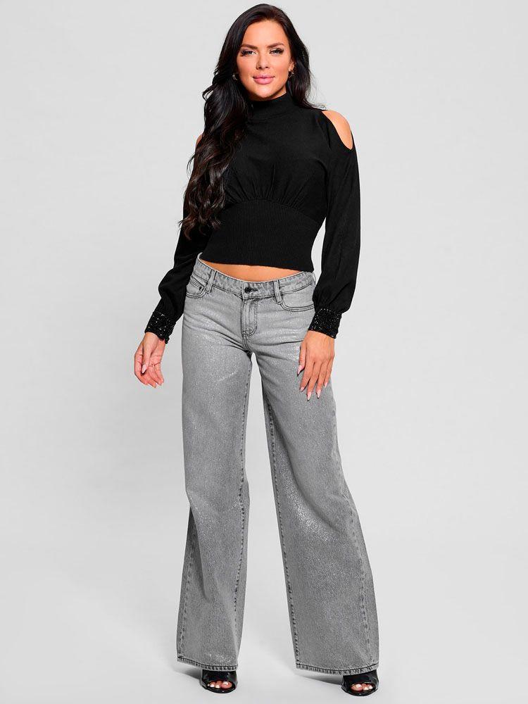 Tejido Guess Mujer Ls Bling Cuff Pima Swtr Negro-4