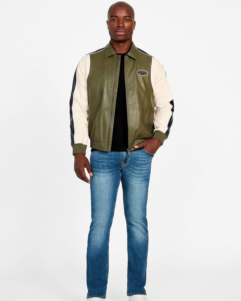 Chaqueta Guess Hombre Pu Leather Blocking Color Verde-1