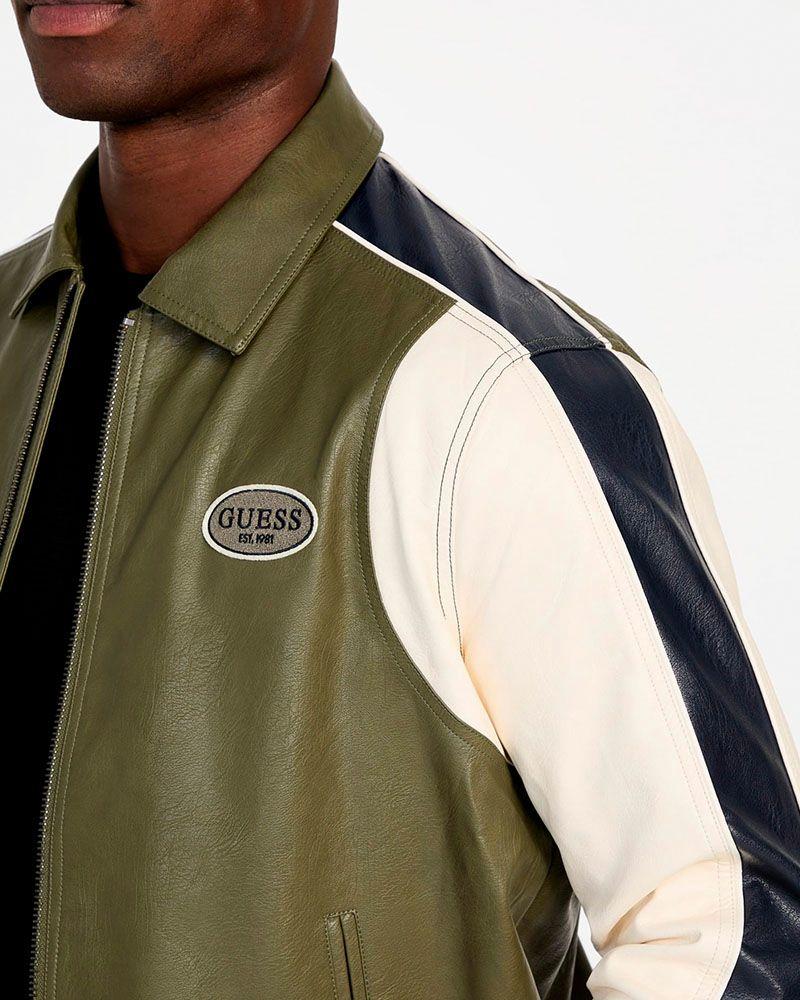 Chaqueta Guess Hombre Pu Leather Blocking Color Verde-2