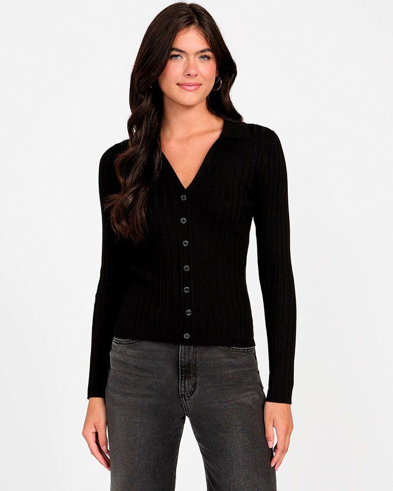 Sweater Guess Mujer Ls Vn Rib Miranda Negro-0