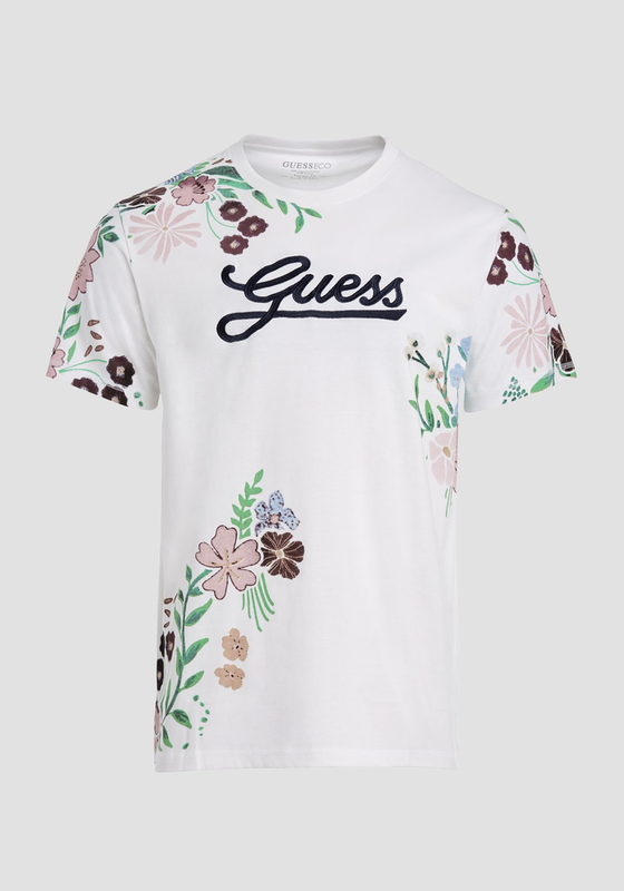 Polera Guess Hombre Cn Ss Flower Script Tee Blanco-1