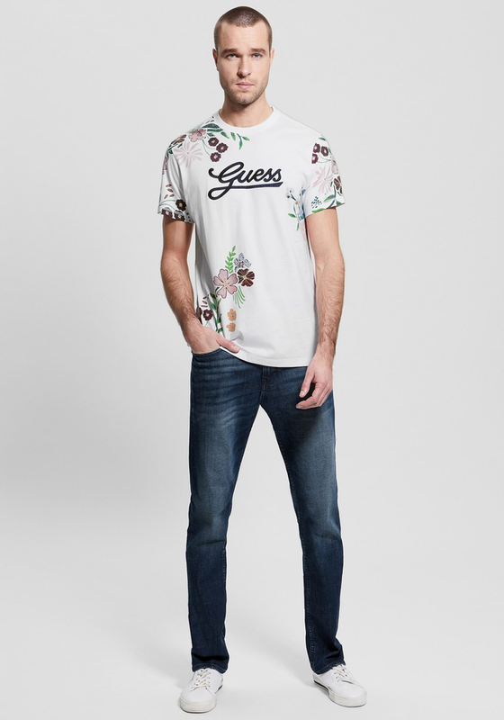 Polera Guess Hombre Cn Ss Flower Script Tee Blanco-2