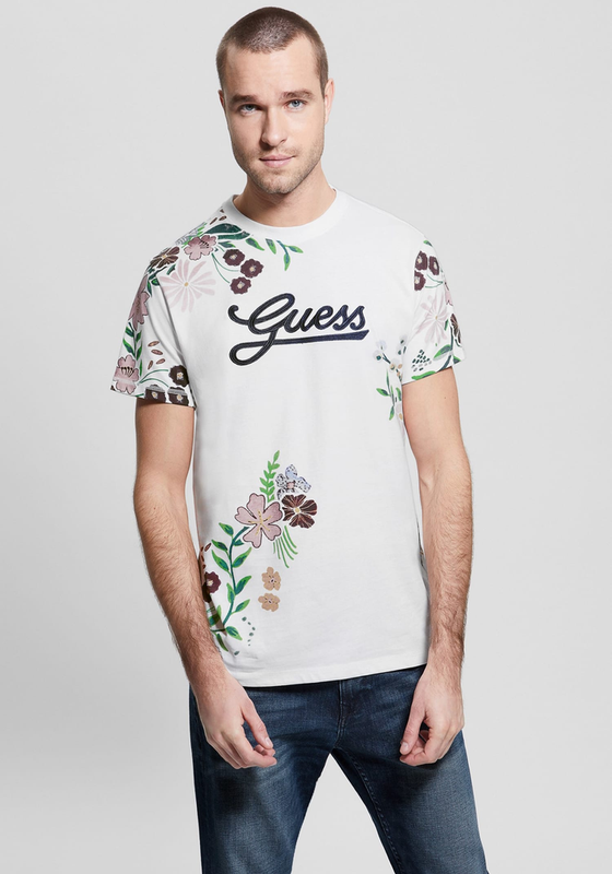 Polera Guess Hombre Cn Ss Flower Script Tee Blanco-4
