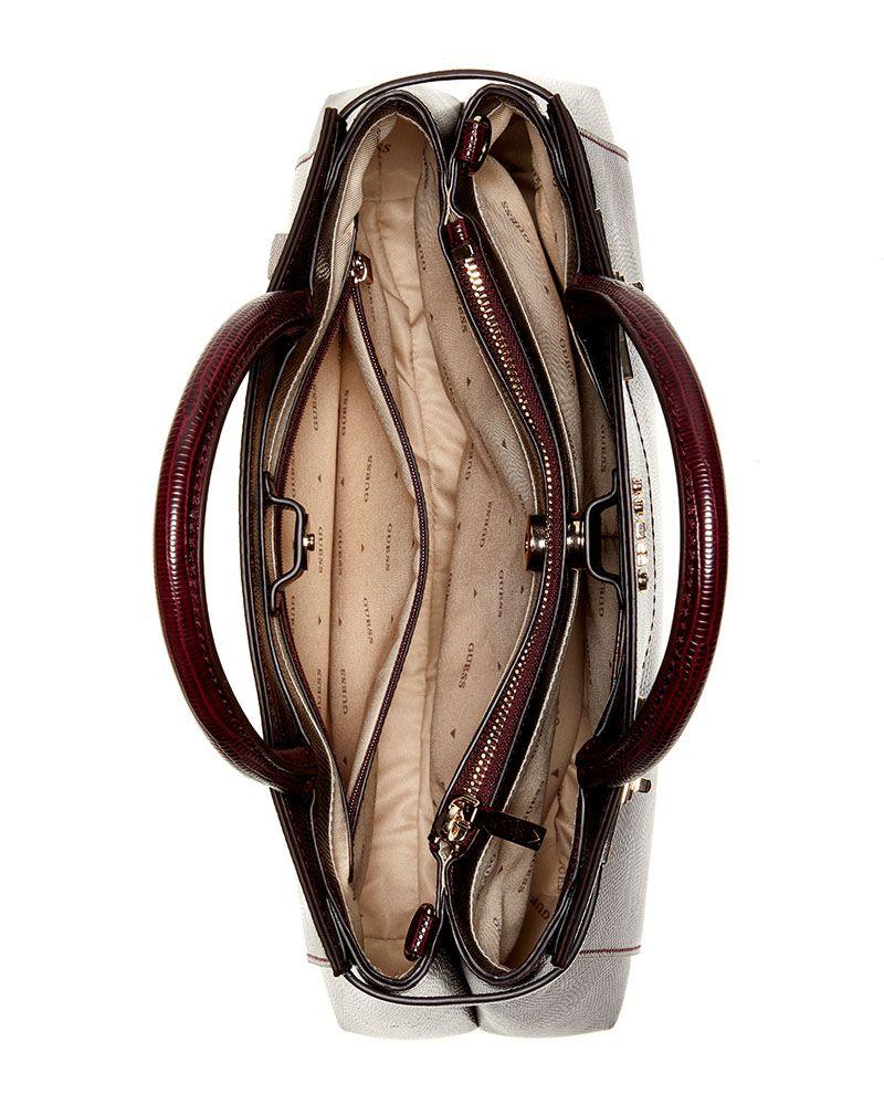 Cartera Guess Mujer Melinda Triple Comp Satchel Burdeo-2