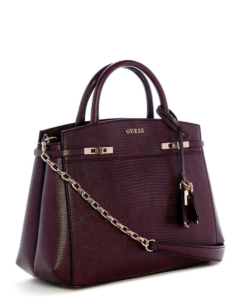 Cartera Guess Mujer Melinda Triple Comp Satchel Burdeo-3