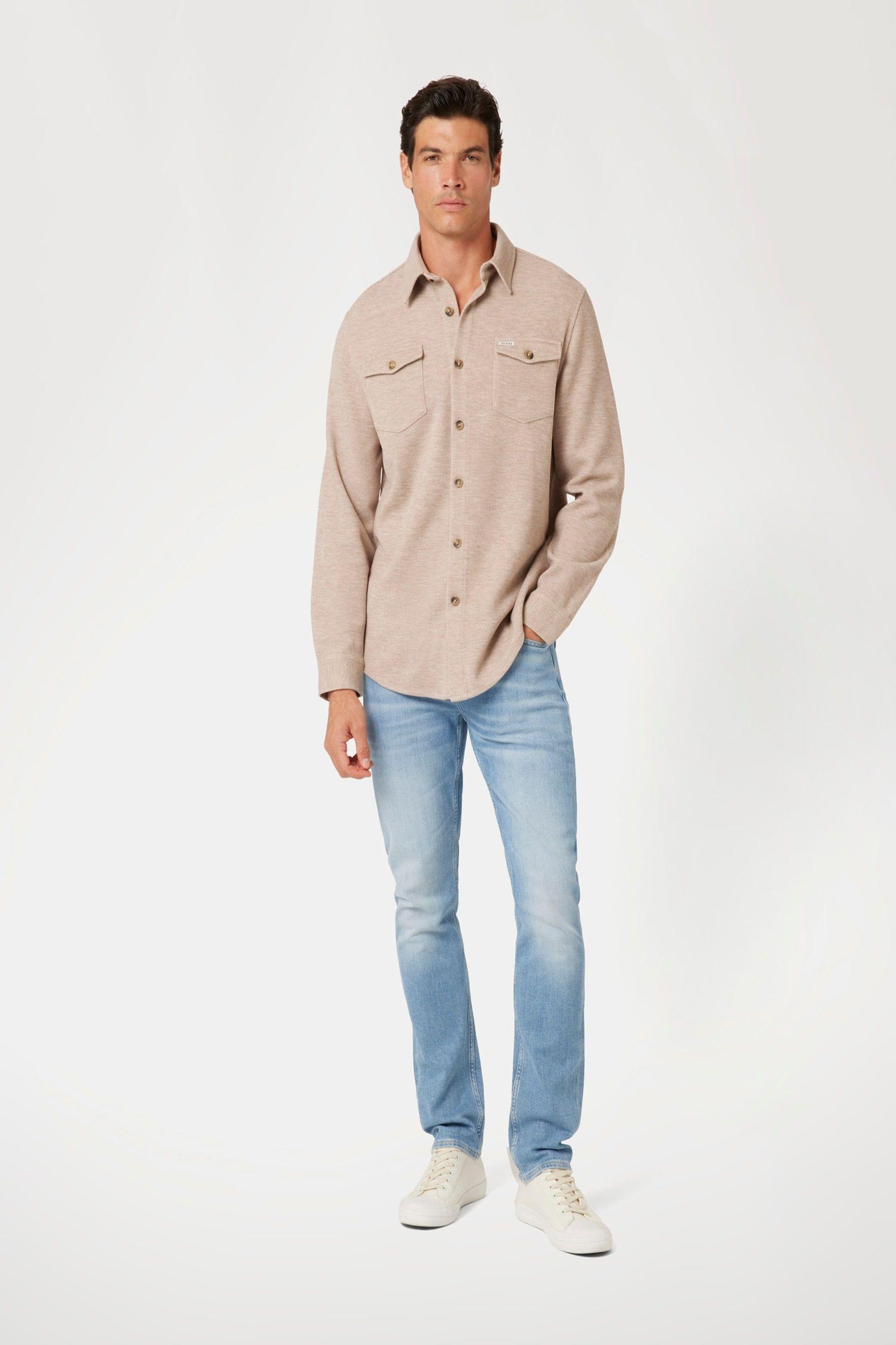 Camisa Guess Hombre Ls Collins Luxury Shirt Café-1
