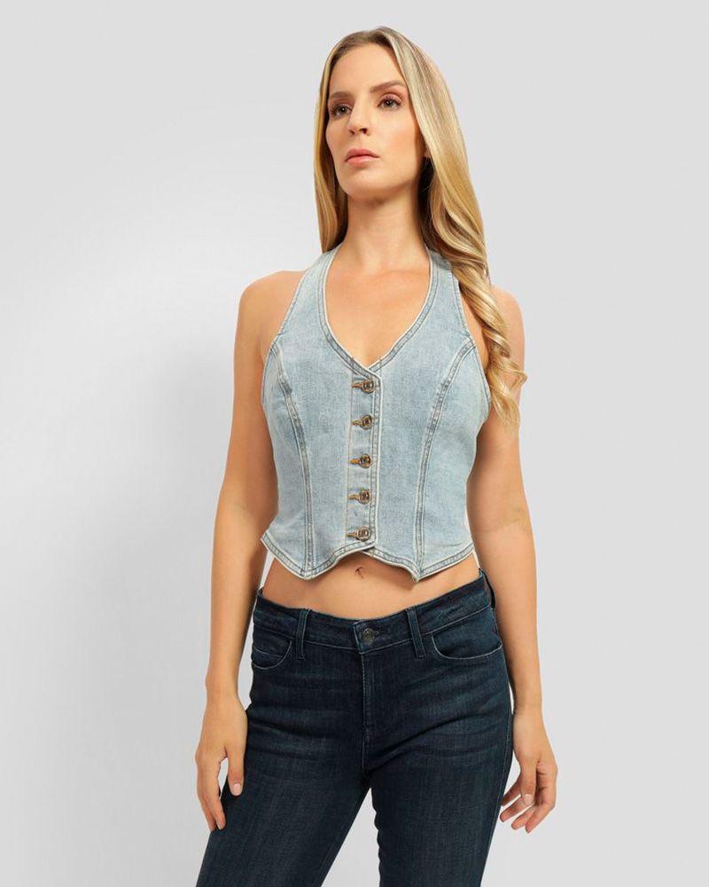 Top Guess Mujer Piper Denim Vest Celeste-0