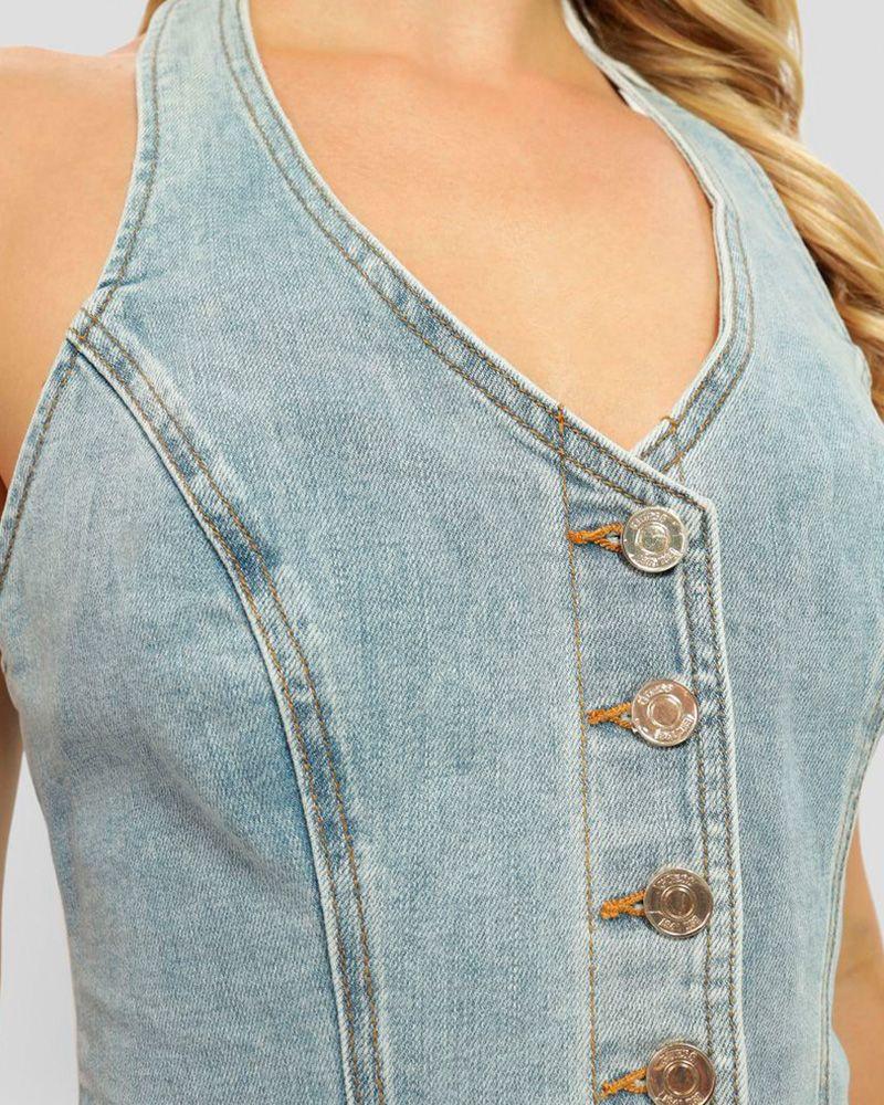 Top Guess Mujer Piper Denim Vest Celeste-2