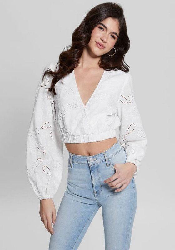 Blusa Guess Mujer Ls Stella Eyelet Top Blanco-1