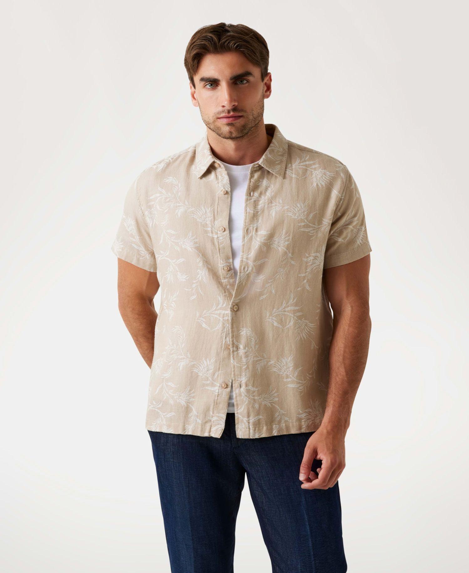 Camisa Ss Iverson Jacquard Shirt Beige-0