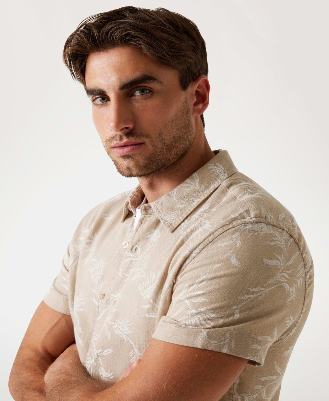 Camisa Ss Iverson Jacquard Shirt Beige-3