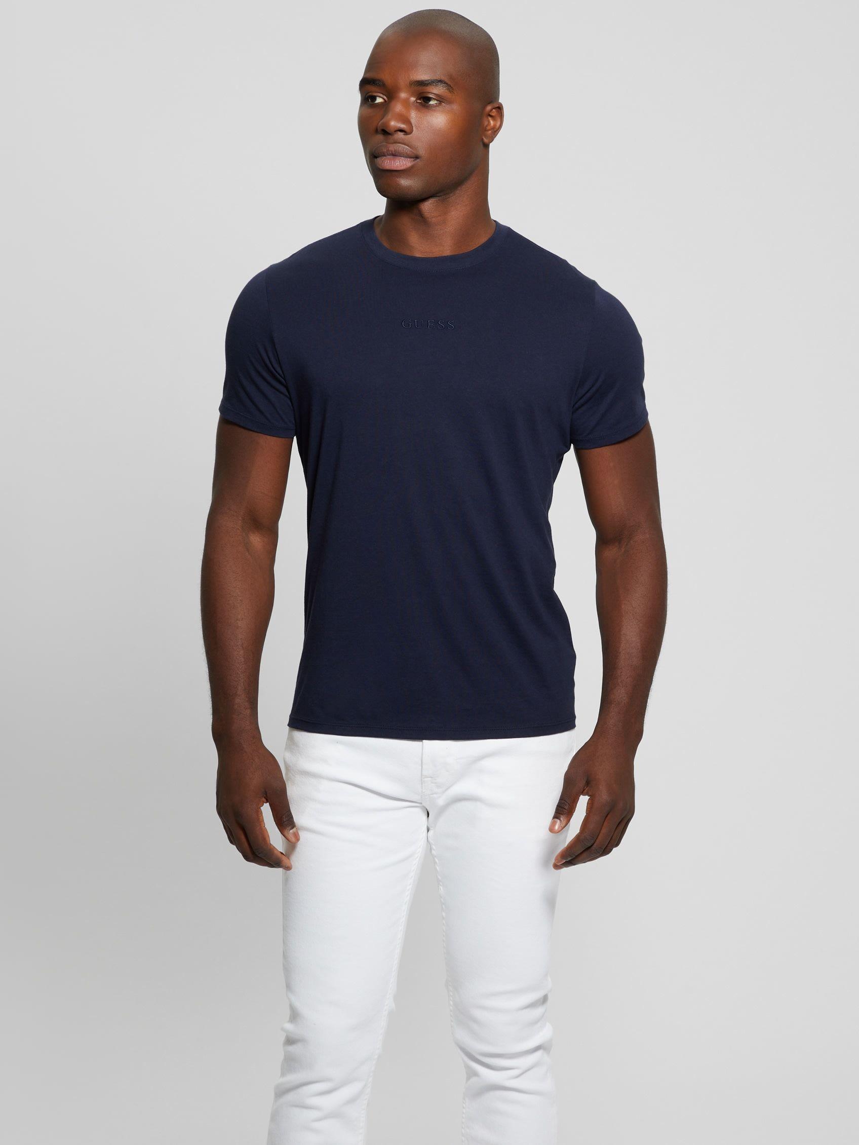 Polera Guess Hombre Ss Emb Pima Crew Azul-0