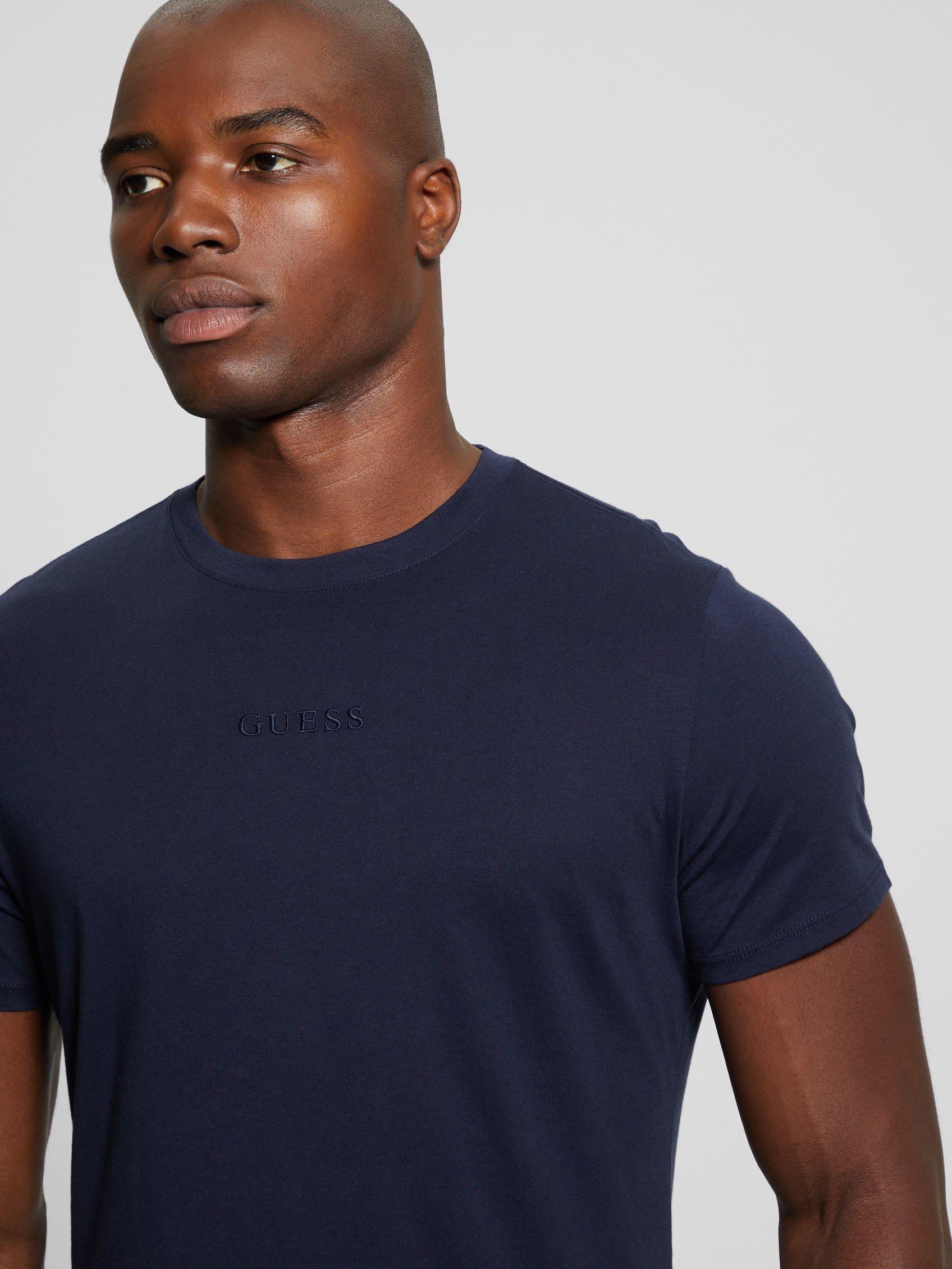 Polera Guess Hombre Ss Emb Pima Crew Azul-2