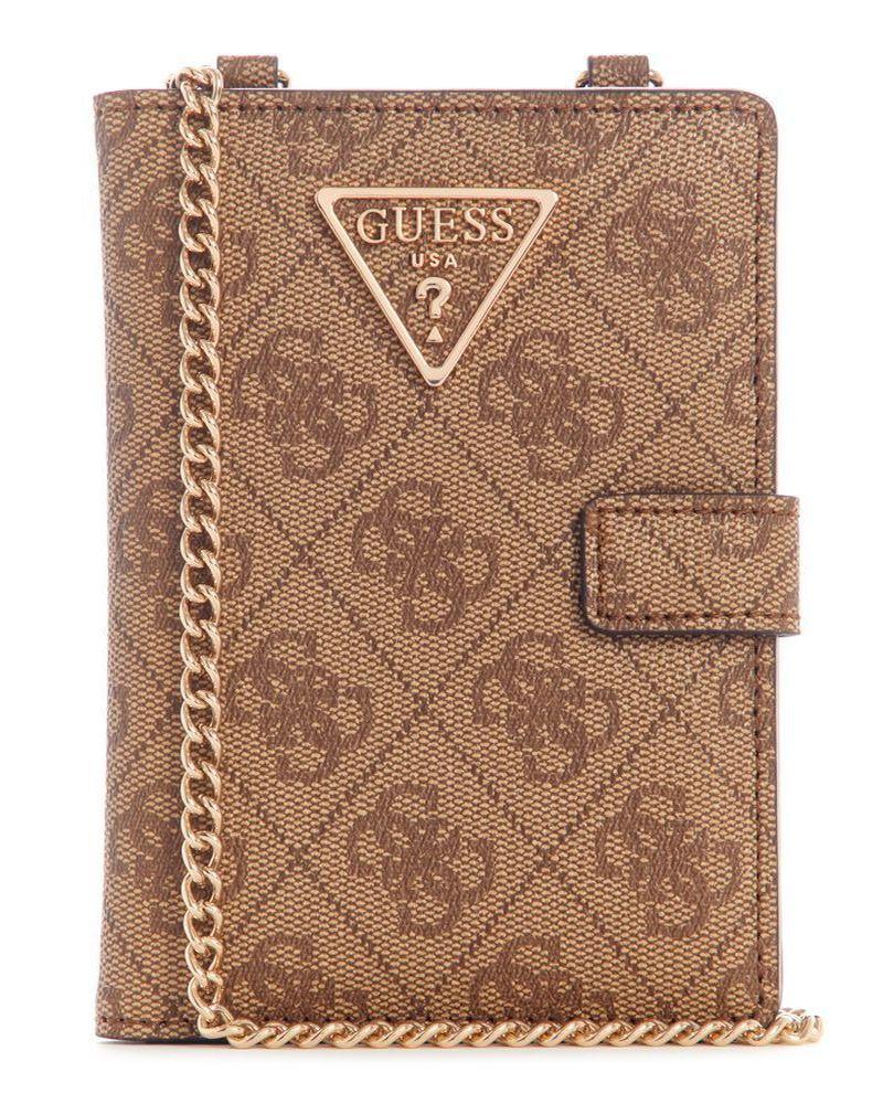 Billetera Guess Mujer Laurel Slg Chain Passport Case Café.-0