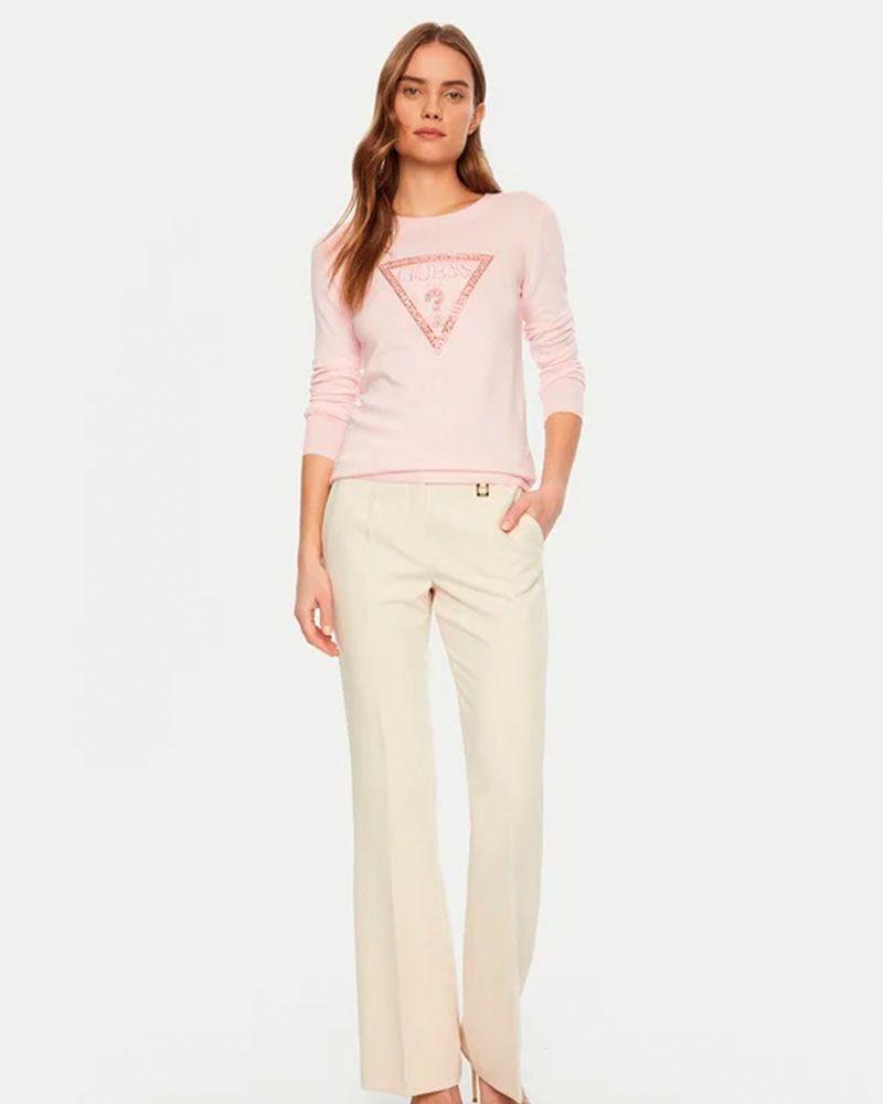 Sweater Guess Mujer Ivory Triangle Logo Rn Ls Swtr Rosado-1